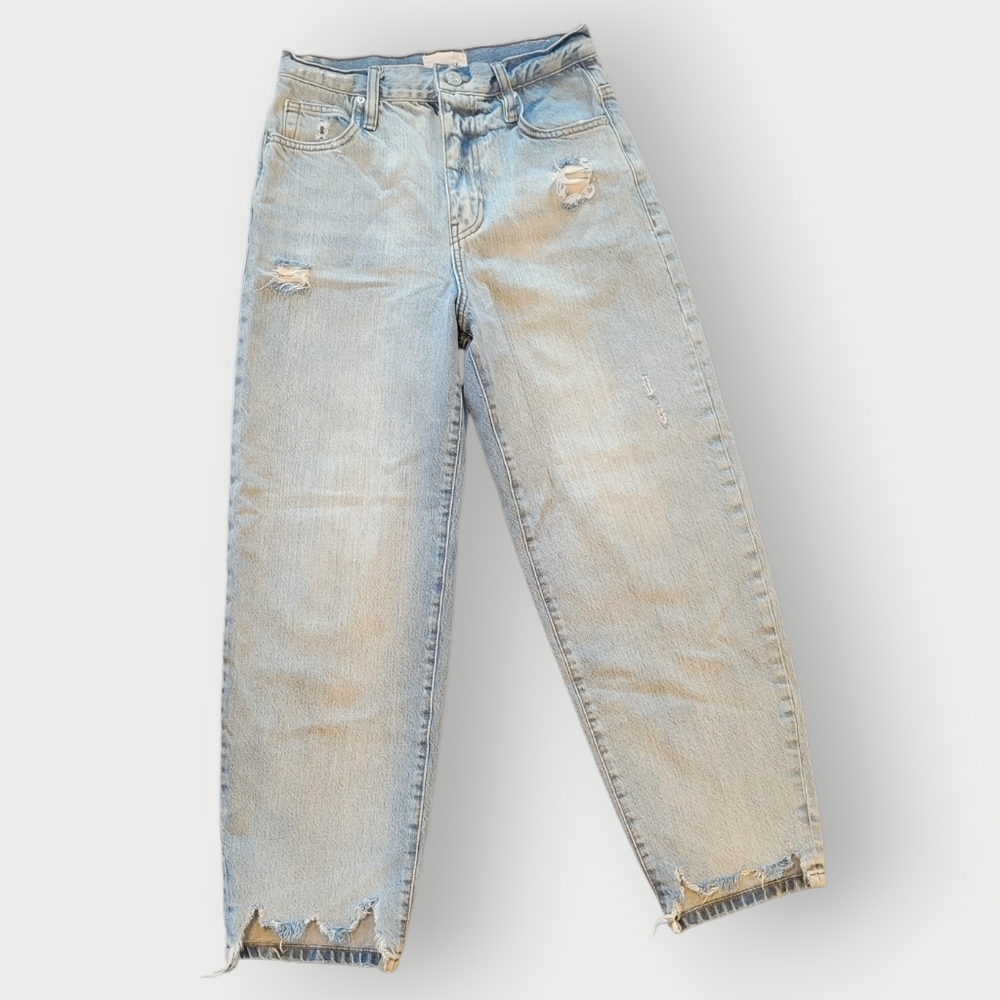 Frame Light-wash High-Rise Distressed Relaxed/Barrel Fit Women's Jeans Size 27